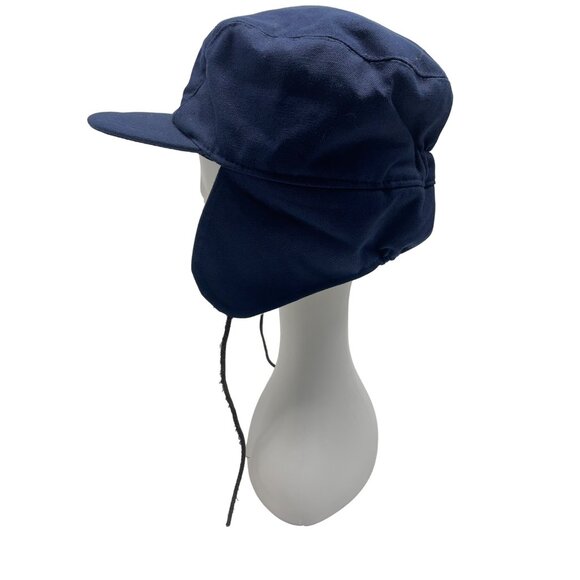 Fits. Unisex Navy Blue Cotton & Polyester Winter Hat With Ear Flaps - Picture 5 of 9